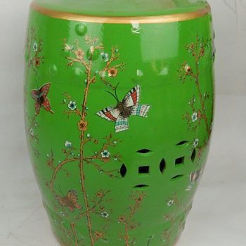 RYYL-Y057-1   景德镇 手绘 深绿蝴蝶欧式陶瓷鼓凳 换鞋凳 陶瓷工艺品家居实用摆件休闲凳子茶边几