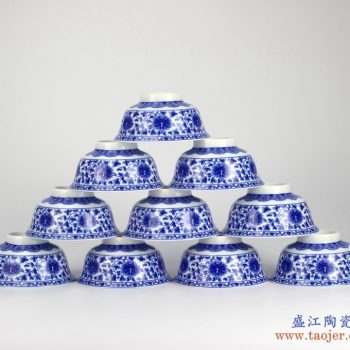 RYYY35-B   景德镇   5寸高温白瓷  青花缠枝 串枝莲 高脚碗 米饭碗