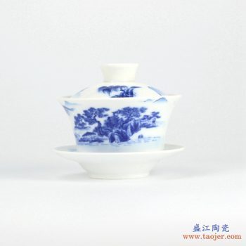 RYYY38-B    景德镇   大号 高温白瓷 青花山水功夫茶具 盖碗 三才碗