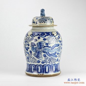 RZEY12-F  景德镇   仿古青花手绘 狮子头狗头 凤凰 将军罐 盖罐 罐子