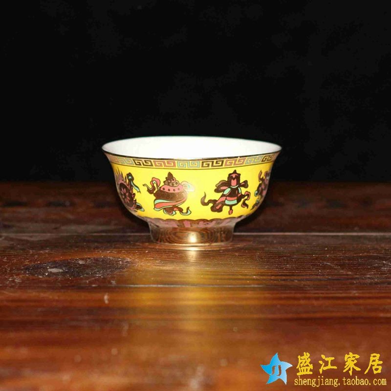 景德镇 4.5寸1300度高温白瓷石榴黄彩宝高脚碗 米饭碗