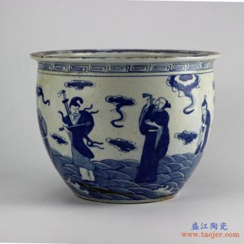 RZHZ01-A  景德镇 仿古青花手绘八仙过海 缸 鱼缸