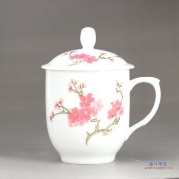 RZIC03-A   1300度高温白玉瓷 彩色梅花 景德镇  办公杯 茶杯