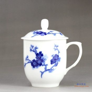 RZIC03-B  1300度高白玉瓷 景德镇 青花 梅花 办公杯 茶杯 水杯