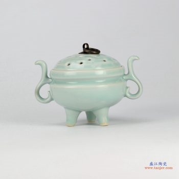 RZIE03   景德镇  龙泉 粉青釉 双耳三足 香炉
