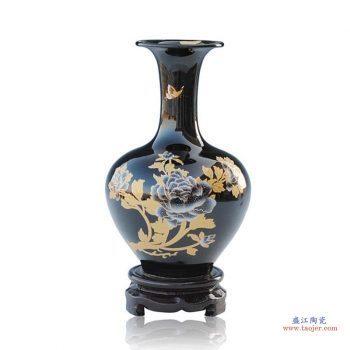 RZIF03-C  高温颜色釉乌金釉 黑釉 金色牡丹 釉上彩 赏瓶 花瓶