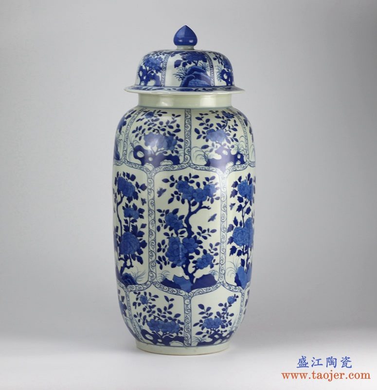 手绘青花开光 开窗 将军罐 罐子