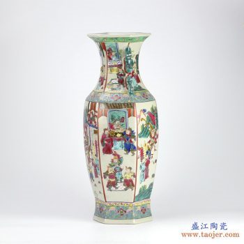 RZIH02  手绘六方镶器 仿古粉彩 人物战将 花瓶花插