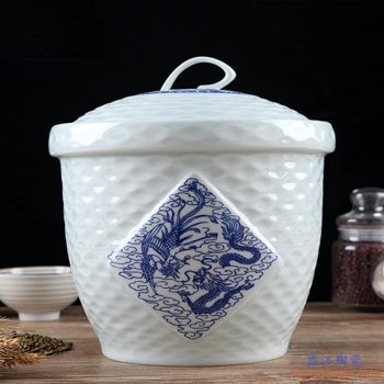 RZII10-H  粉青 青花 龙凤呈祥 米缸米桶储米箱防潮虫油缸储罐米坛 15斤装