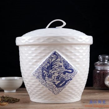 RZII10-I 高白瓷 青花 龙凤呈祥  米缸米桶储米箱防潮虫油缸储罐米坛 15斤装