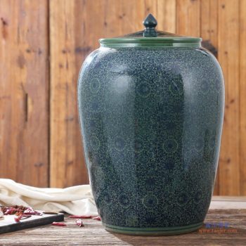 RZAP03-A    绿色缠枝景德镇青花瓷陶瓷米缸油缸20斤 带盖水缸米桶泡菜缸防潮  冬瓜缸