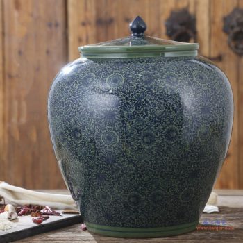 RZAP04-A   绿色缠枝景德镇青花瓷陶瓷米缸油缸20斤  50斤  100斤带盖水缸米桶泡菜缸防潮  西瓜缸