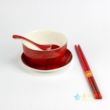 RZIM01_2768   景德镇 婚庆陶瓷 夫妻 结婚礼品 龙凤呈祥 结婚婚庆碗 碟 勺 餐具8件套（1碗2勺2碟2筷子）