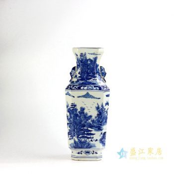 RYUK17-B    景德镇   山水手绘 青花双耳 花瓶 陈设   厂家直销