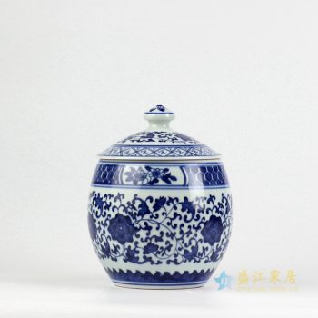 RZBV04     景德镇   青花手绘缠枝 盖罐茶叶罐 罐子储物柜将军罐 将军罐厂家直销