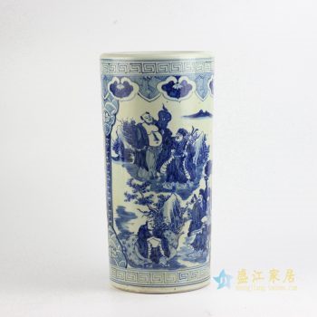 RZFH04-B    景德镇  手绘 仿古 青花 八仙过海 笔筒