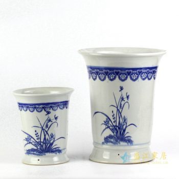 ryiq28-b  景德镇 双盆青花兰花花鸟 花盆