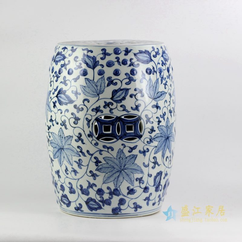 景德镇 手绘青花花藤铜钱凳