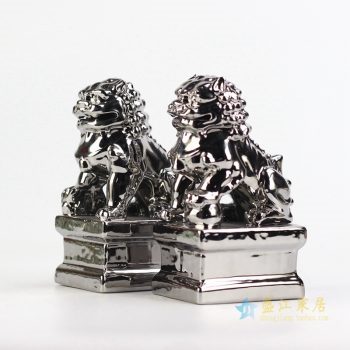 ryxp21-l  景德镇 镀银 金色对狮 小狮子狗 雕塑 艺术摆设品