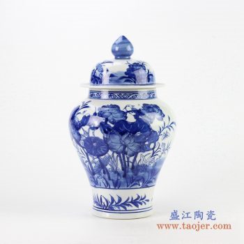 ryci39     景德镇  青花荷花鸟将军罐  厂家直销