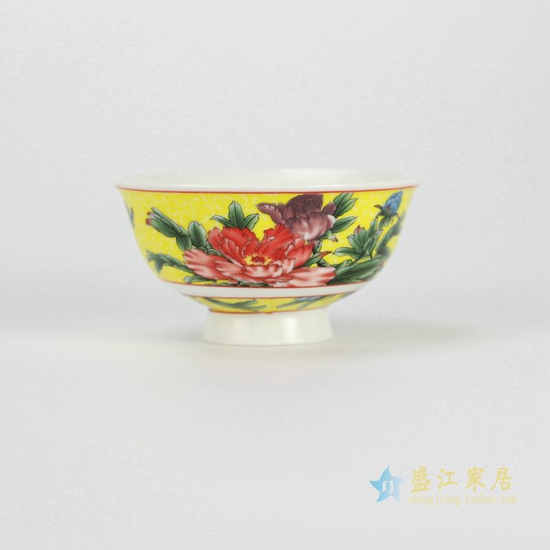 颜色釉 粉彩花鸟饭碗 汤碗 高脚碗 厂家直销