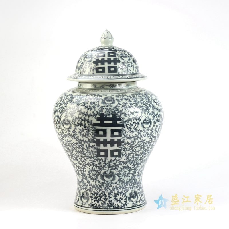 青花喜字将军罐 景德镇厂家直销