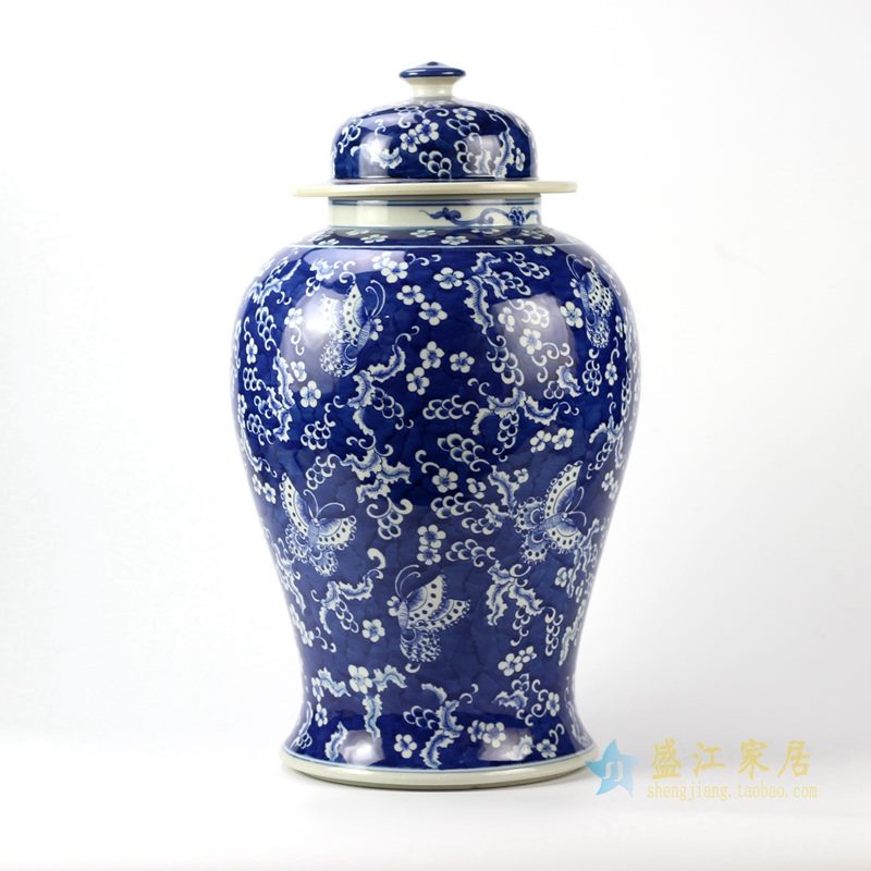 青花混水将军罐 艺术花瓶景德镇