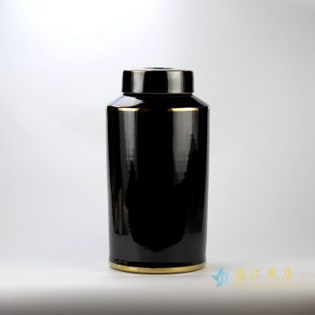 rynq184-d   米黄色金边直筒茶叶罐 盖罐 罐子