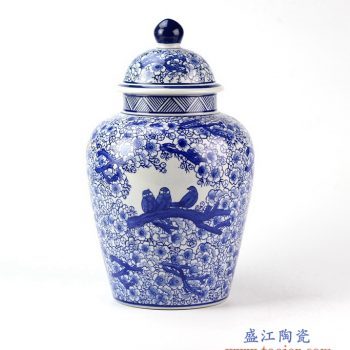 rypu15-d     青花花鸟将军罐艺术摆件品