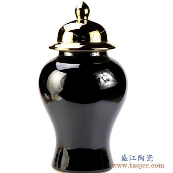 ryrj14-e    镀金盖子 乌金釉将军罐 盖罐  艺术摆件品