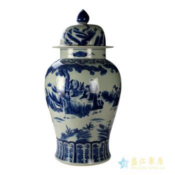 ryuc04     大号 手绘青花山水 人物 将军罐  艺术摆件品
