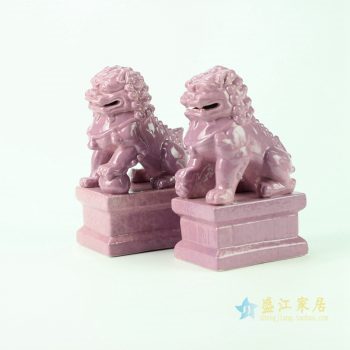 ryxp21-m      雕塑小狮子 高温粉红釉   对狮   艺术摆件品