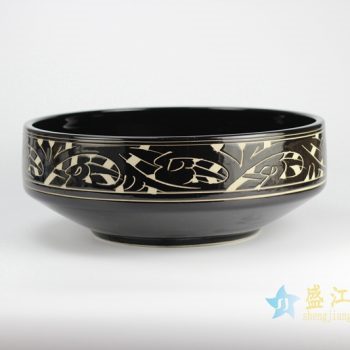 ryxw712     颜色釉   雕刻黑色水洗水浅  花盆  钵