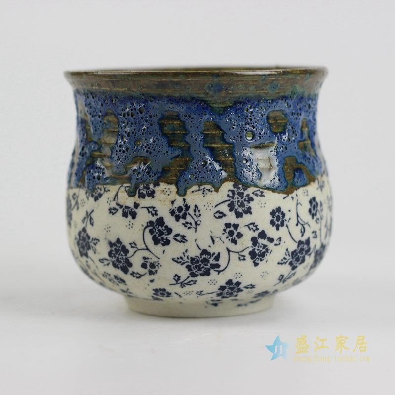 陶艺窑变花釉细花花盆