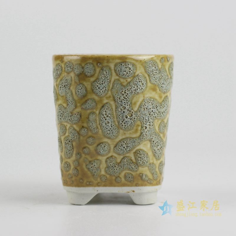 陶艺窑变花釉卵石直筒花盆