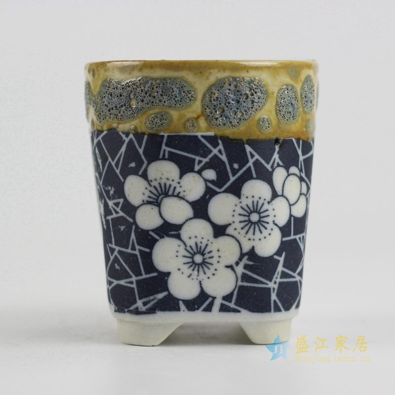 陶艺窑变花釉桃花直筒花盆