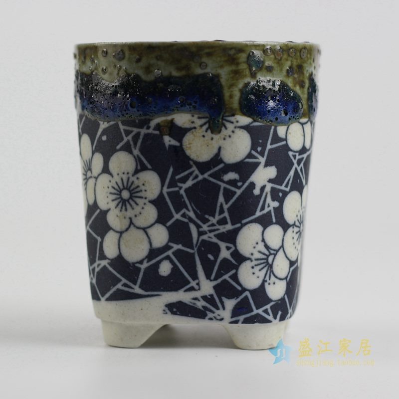 陶艺窑变花釉梅花直筒花盆3号