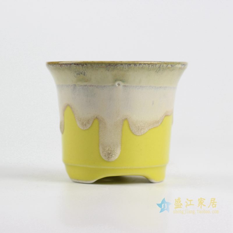 陶艺窑变花釉黄底花盆