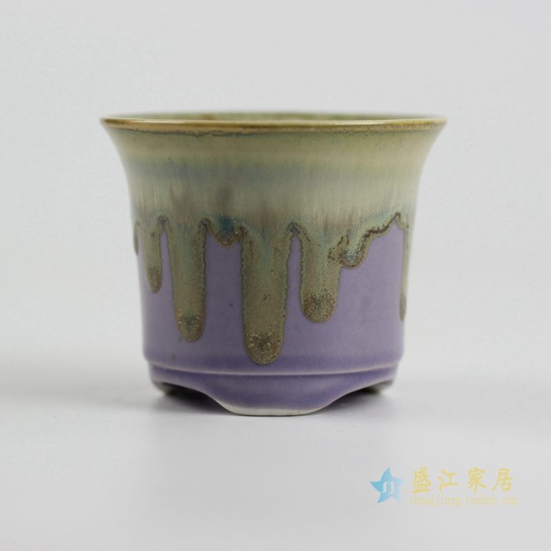 陶艺窑变花釉紫色花盆