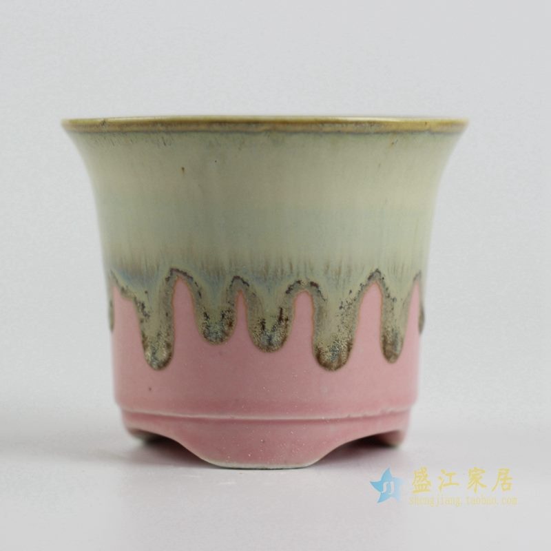 陶艺窑变花釉粉色花盆