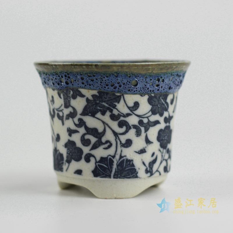 陶艺窑变花釉缠枝莲花盆