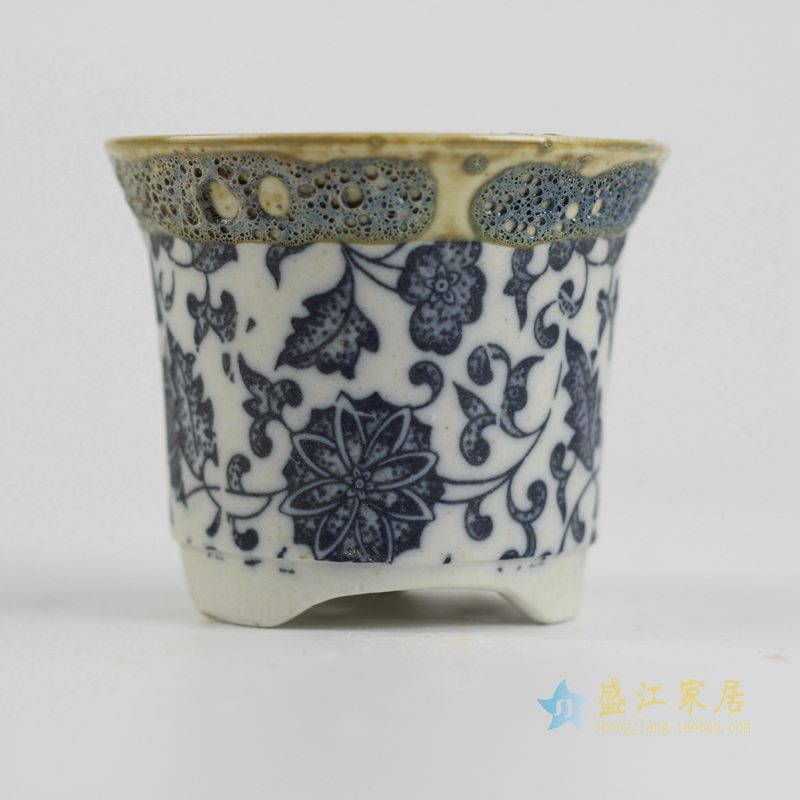 陶艺窑变花釉缠枝莲花盆