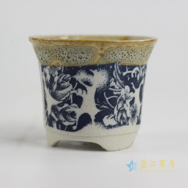 陶艺窑变花釉青花花盆