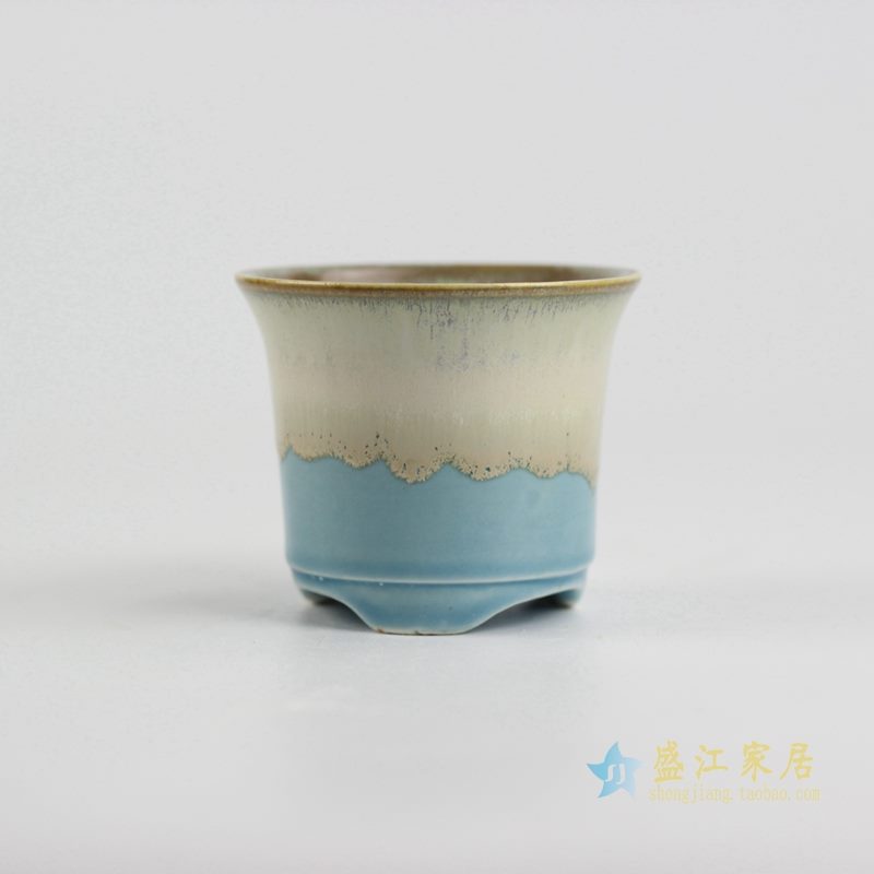陶艺窑变花釉浅兰色花盆