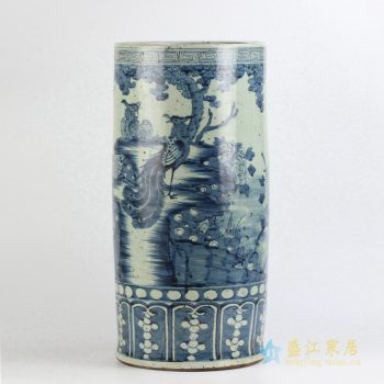ryzk11     手绘青花花鸟仿古笔筒 箭筒伞桶