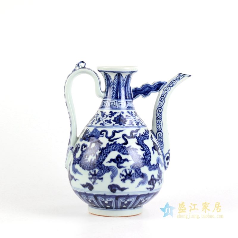 仿古 大明宣德 手绘 青花龙酒壶