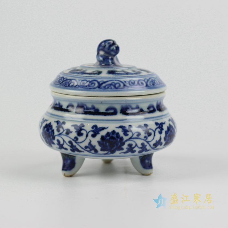 仿古 大明宣德手绘青花缠枝莲香炉