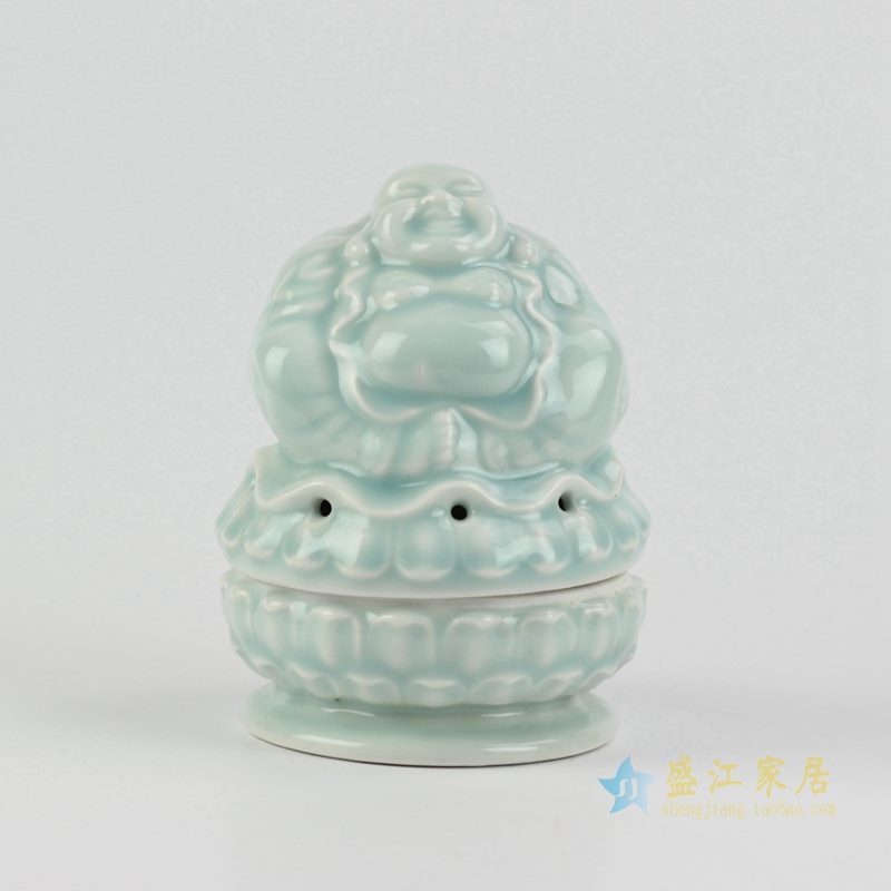 仿古 大明宣德颜色釉天青笑面佛香炉