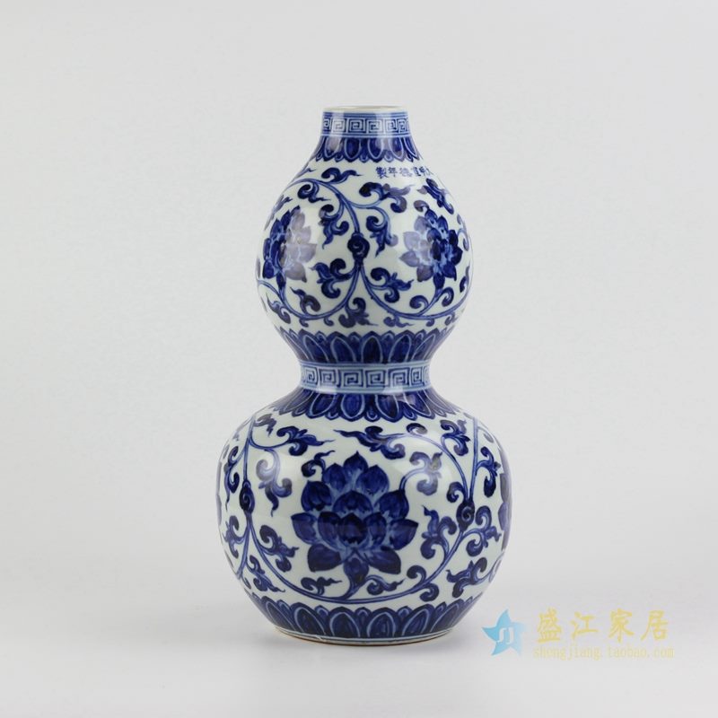 仿古 大明宣德 手绘 青花缠枝莲葫芦瓶