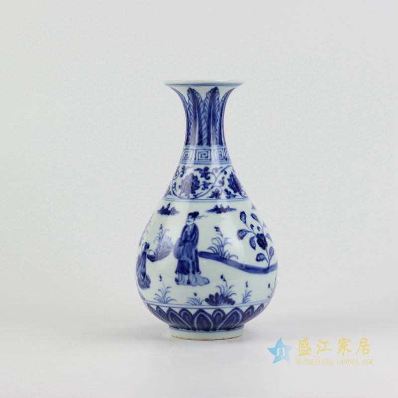 仿古 大明宣德手绘青花人物小瓶